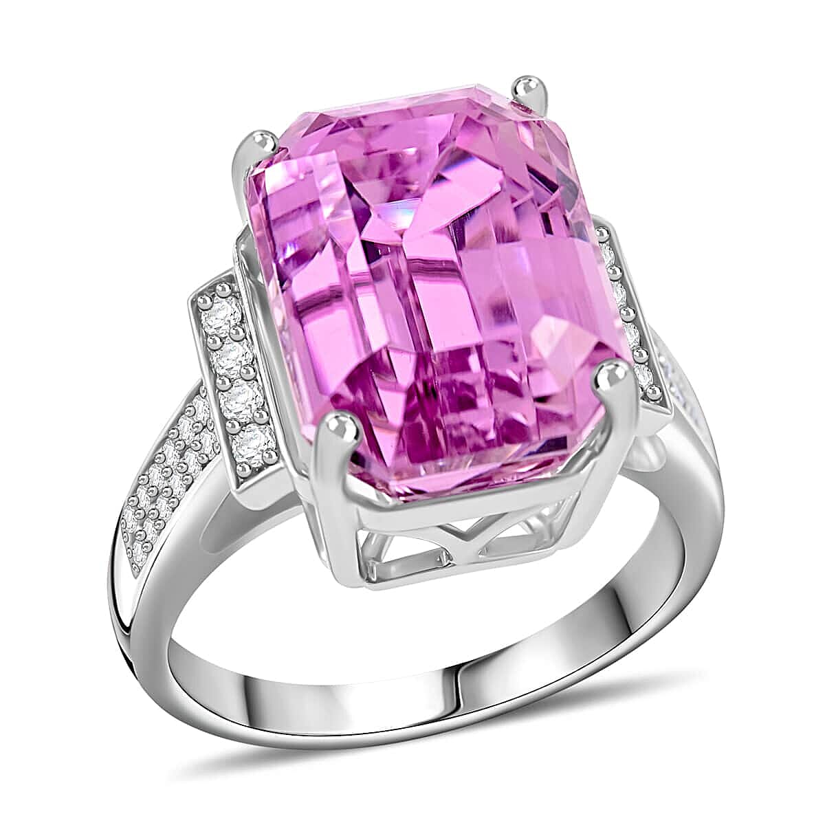Certified & Appraised Rhapsody 950 Platinum AAAA Patroke Kunzite, Diamond (E-F, VS) (0.31 cts) Ring (Size 6.0) (10.25 g) 14.30 ctw