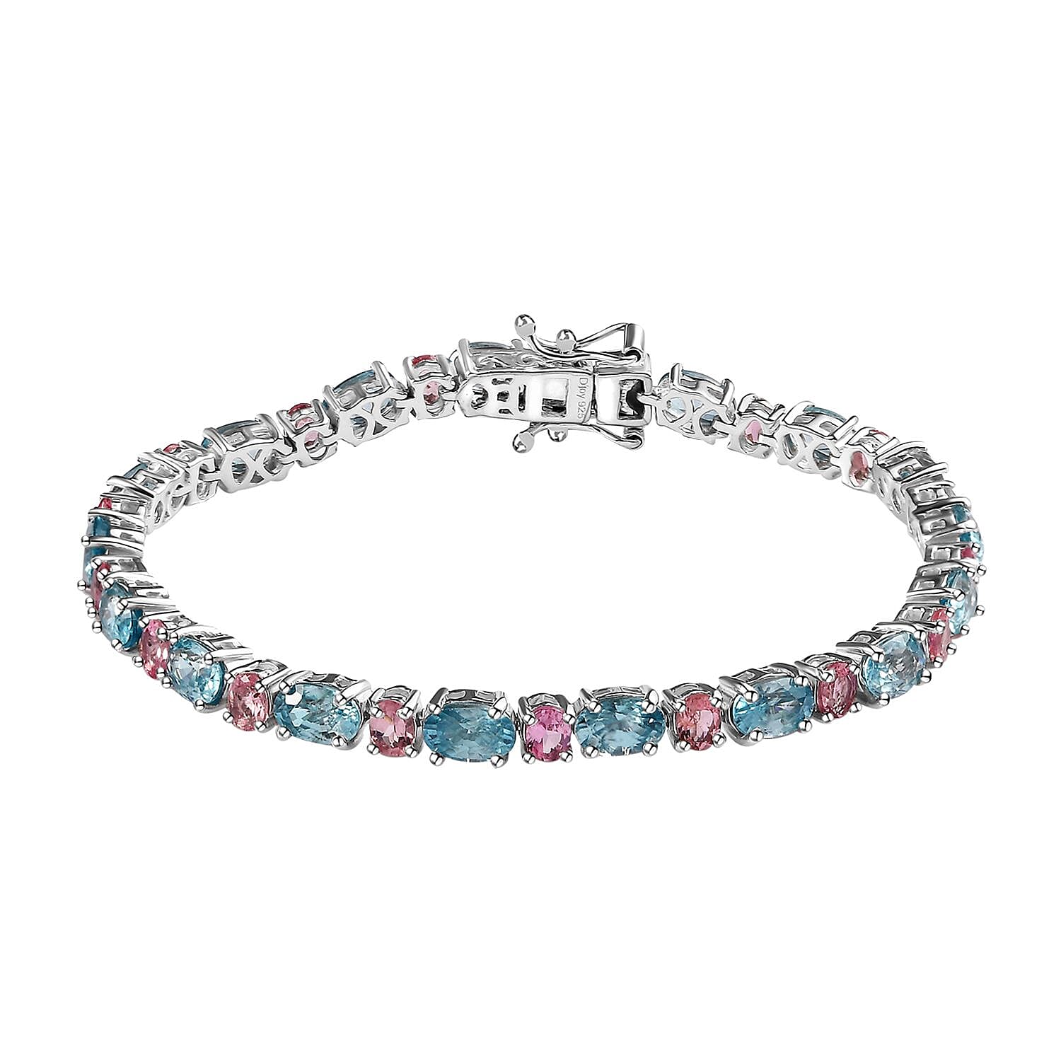 Cambodian Blue Zircon, Morro Redondo Pink Tourmaline Bracelet in Platinum Over Sterling Silver (6.50 In) 14.80 ctw