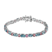 Cambodian Blue Zircon, Morro Redondo Pink Tourmaline Bracelet in Platinum Over Sterling Silver (6.50 In) 14.80 ctw