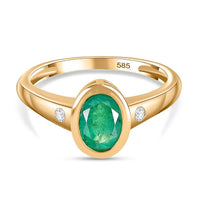 14K Yellow Gold AAA Kagem Zambian Emerald, Diamond (I2) Ring (Size 11.5) 1.25 ctw
