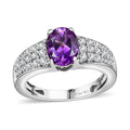 Uruguayan Amethyst, White Zircon Ring in Platinum Over Sterling Silver (Size 10.0) 1.60 ctw - Sticky add to cart bar