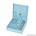 Blue 2 Tier Faux Velvet Multiple Compartment Jewelry Box with Lock and Key - Sticky add to cart bar