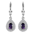 Uruguayan Amethyst and White Zircon Lever Back Earrings in Platinum Over Sterling Silver 1.50 ctw - Sticky add to cart bar