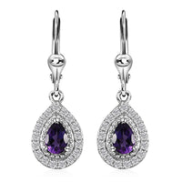 Uruguayan Amethyst and White Zircon Lever Back Earrings in Platinum Over Sterling Silver 1.50 ctw