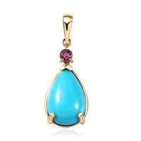 Luxoro 10K Yellow Gold Premium Sleeping Beauty Turquoise and Premium Ouro Fino Rubellite Drop Pendant without Chain 2.80 ctw