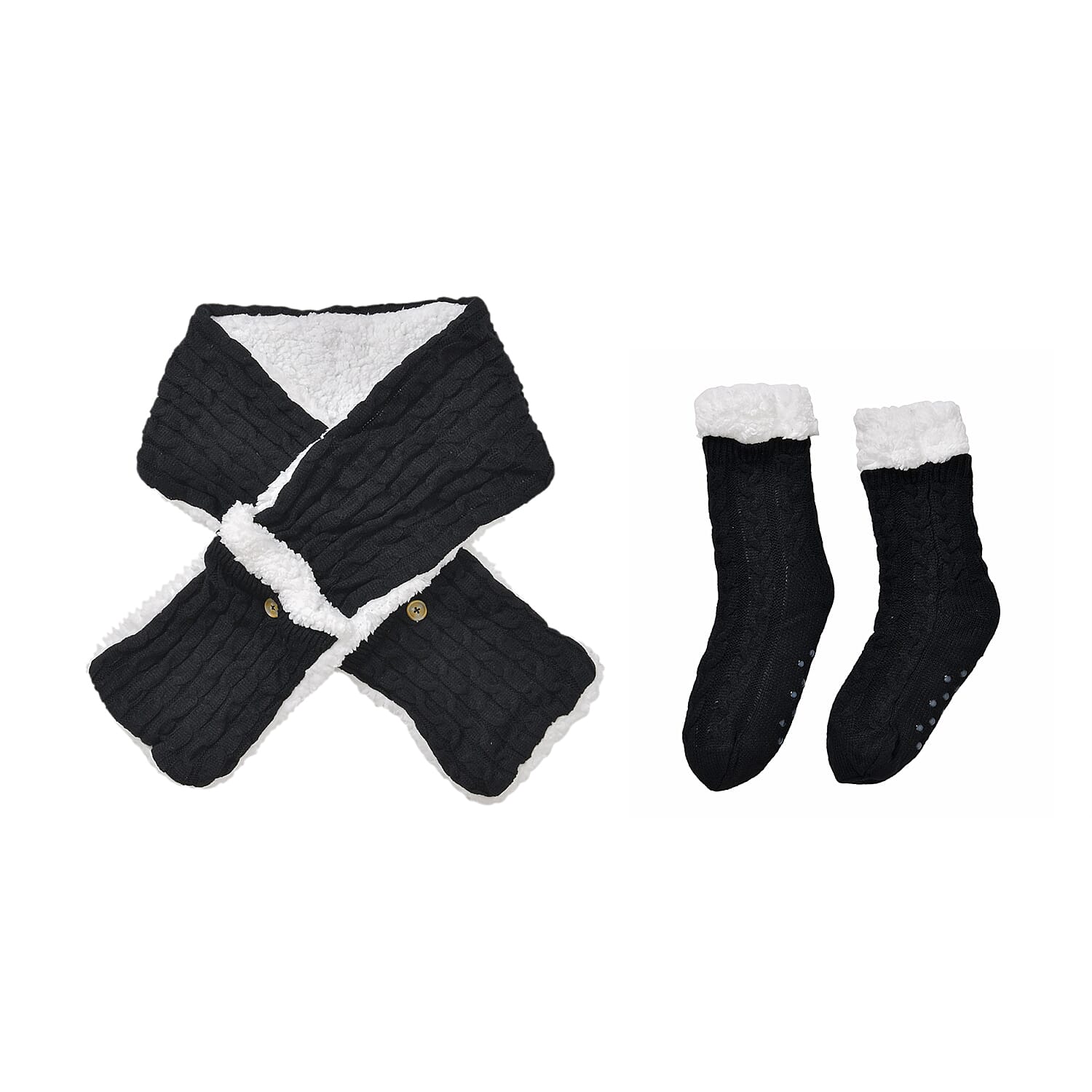 Acrylic and Polyester Scarf (62.9"x7.87") with Pocket and Socks (4.92"x17.32")