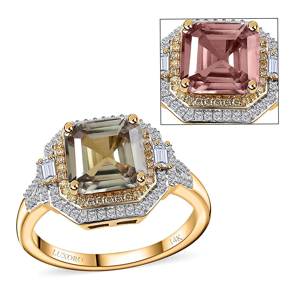 Luxoro 14K Yellow Gold AAA Turkizite, Natural Yellow and White Diamond (I2) (0.45 cts) Ring (Size 10.0) 5.25 ctw