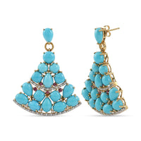 Premium Sleeping Beauty Turquoise, Multi Gemstone Stud Earrings in 18K Vermeil YG Over Sterling Silver 33.85 ctw