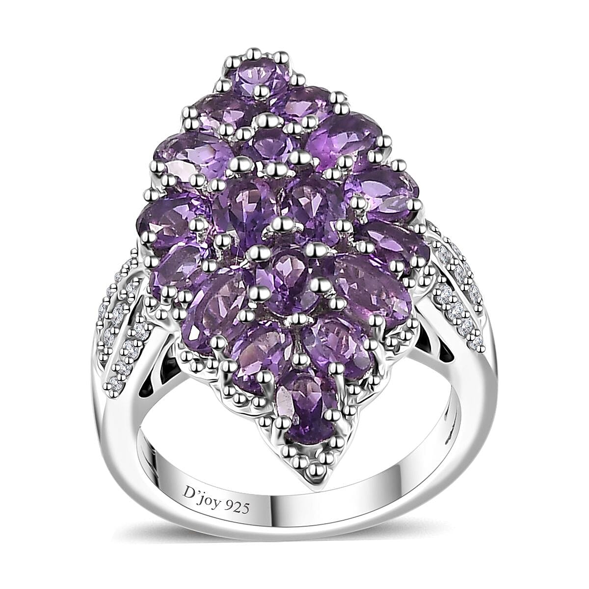 Uruguayan Amethyst, White Zircon Ring in Platinum Over Sterling Silver (Size 9.0) 3.75 ctw