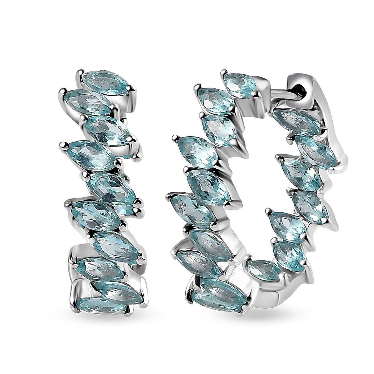 D'Joy Betroka Blue Apatite Hoop Earrings in Platinum Over Sterling Silver 5.40 ctw