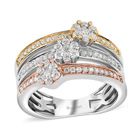 Moissanite Ring in Vermeil YRG and Platinum Over Sterling Silver (Size 5.0) 0.85 ctw