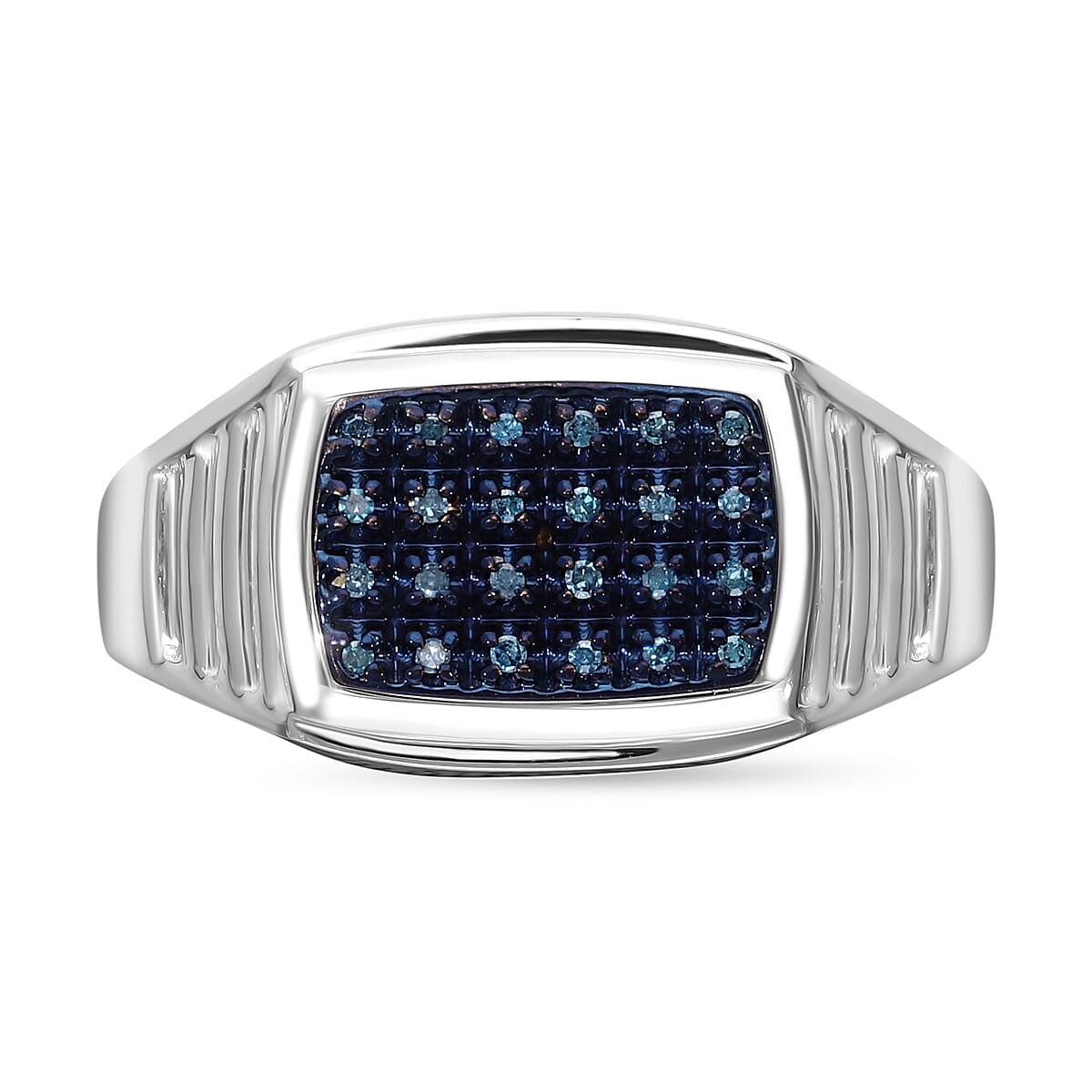 Doorbuster Blue Diamond (IR) Men's Ring in Platinum Over Sterling Silver (Size 10.0) 0.10 ctw