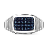 Doorbuster Blue Diamond (IR) Men's Ring in Platinum Over Sterling Silver (Size 10.0) 0.10 ctw