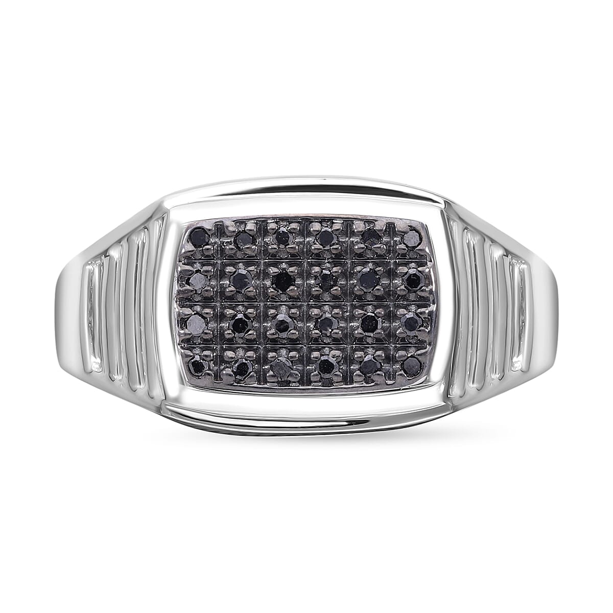 Doorbuster Blue Diamond (IR) Men's Ring in Platinum Over Sterling Silver (Size 10.0) 0.10 ctw