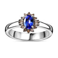 Tanzanite, Natural Champagne Diamond Halo Ring in Platinum Over Sterling Silver (Size 10.0) 0.50 ctw - Sticky add to cart bar
