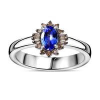 Tanzanite, Natural Champagne Diamond Halo Ring in Platinum Over Sterling Silver (Size 10.0) 0.50 ctw
