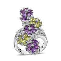 Premium Uruguay Amethyst, Multi Gemstone Ring in Platinum Over Sterling Silver (Size 10.0) 5.00 ctw