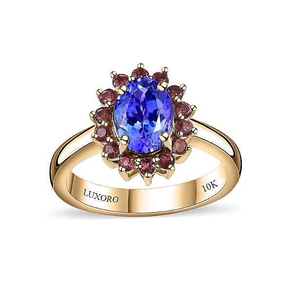 Luxoro 10K Yellow Gold Premium Tanzanite, Ofiki Rubellite Ring (Size 10.0) 1.75 ctw
