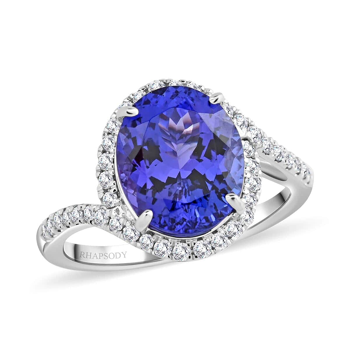 Certified & Appraised Rhapsody 950 Platinum AAAA Tanzanite and E-F VS Diamond Ring (Size 10.0) 6.50 Grams 4.30 ctw