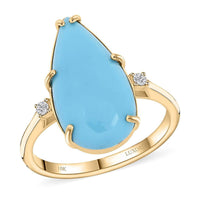 Certified & Appraised Luxoro 10K Yellow Gold AAA Sleeping Beauty Turquoise, Diamond (I2) Ring (Size 10.0) 6.40 ctw