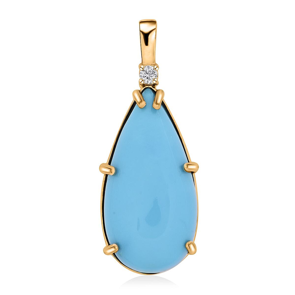 Certified & Appraised Luxoro 10K Yellow Gold AAA Sleeping Beauty Turquoise and I2 Diamond Pendant without Chain 6.35 ctw