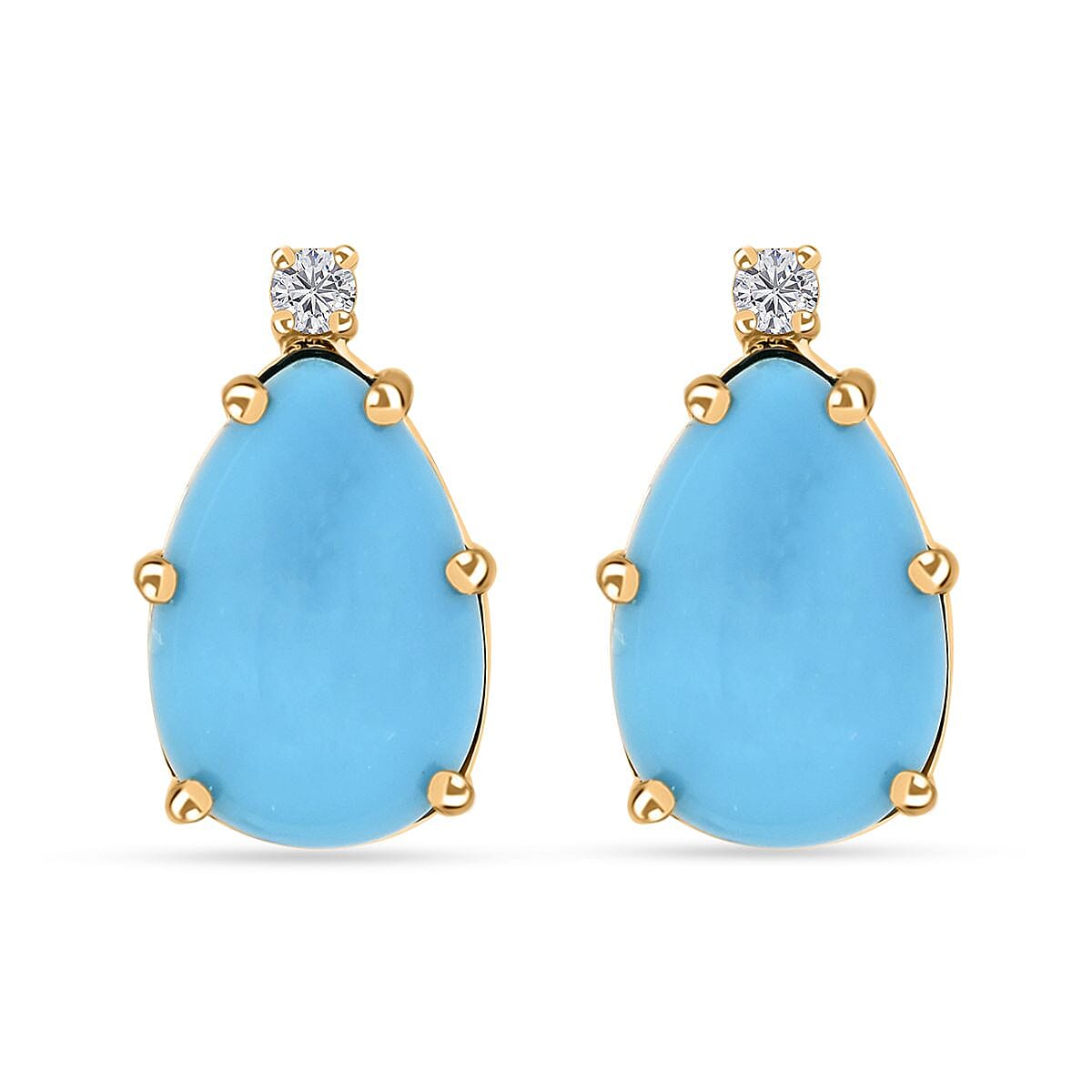 Certified & Appraised Luxoro AAA Sleeping Beauty Turquoise and I2 Diamond 2.65 ctw Earrings in 10K Yellow Gold