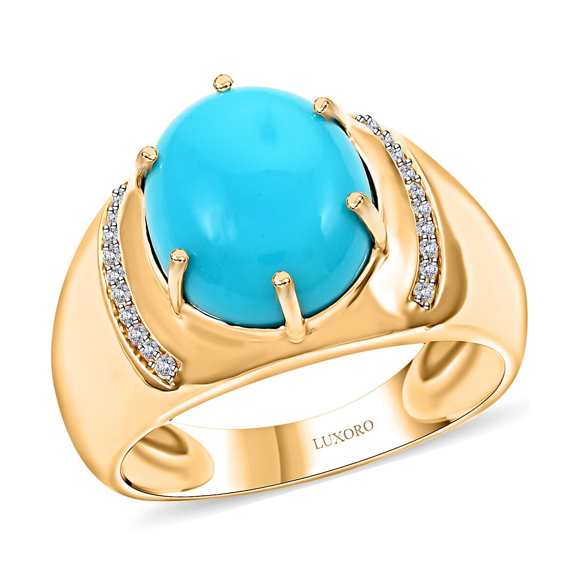 Certified & Appraised Luxoro 10K Yellow Gold AAA Sleeping Beauty Turquoise, Diamond (I2) Men's Ring (Size 8.0) (4.73 g) 4.45 ctw