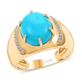 Certified & Appraised Luxoro 10K Yellow Gold AAA Sleeping Beauty Turquoise, Diamond (I2) Men's Ring (Size 8.0) (4.73 g) 4.45 ctw - Sticky add to cart bar