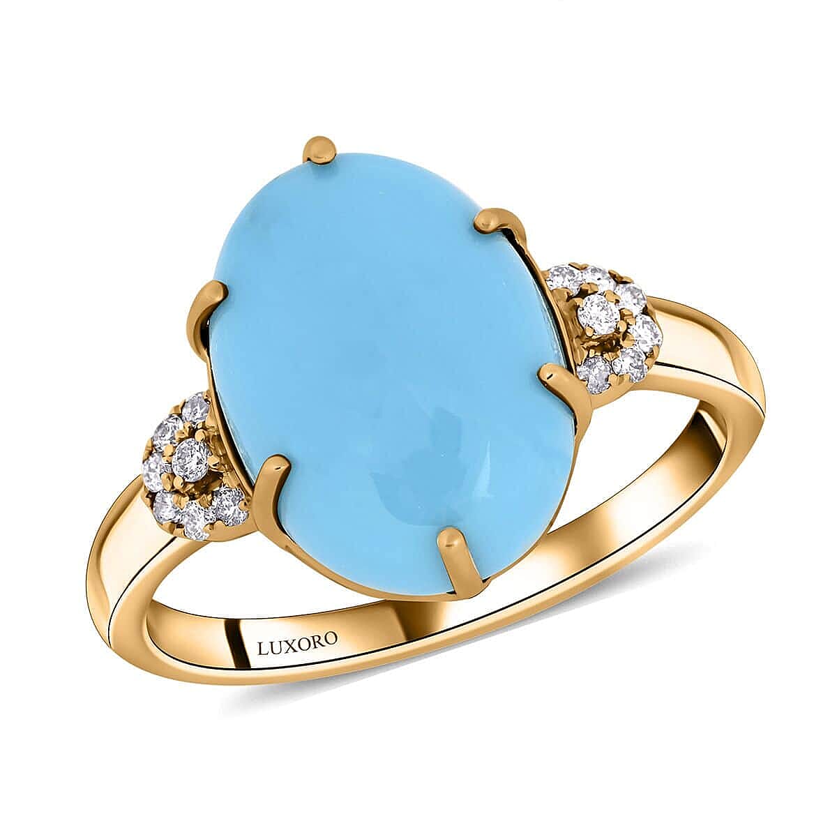 Certified & Appraised Luxoro 10K Yellow Gold AAA Sleeping Beauty Turquoise and I2 Diamond Ring (Size 10.0) 5.00 ctw