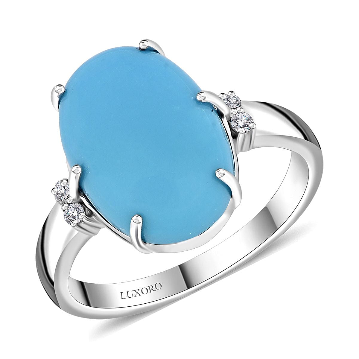 Certified & Appraised Luxoro 10K White Gold AAA Sleeping Beauty Turquoise and I2 Diamond Ring 5.00 ctw