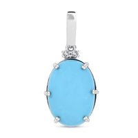 Certified & Appraised Luxoro 10K White Gold AAA Sleeping Beauty Turquoise and I2 Diamond Pendant without Chain 4.95 ctw