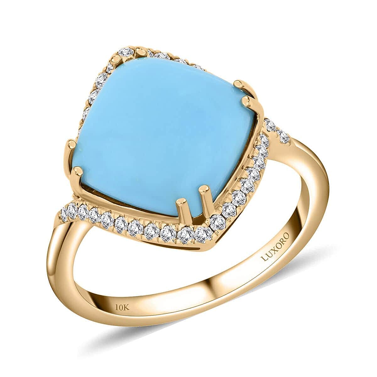 Certified & Appraised Luxoro AAA Sleeping Beauty Turquoise and I2 Diamond 5.00 ctw Ring in 10K Yellow Gold (Size 10.0)
