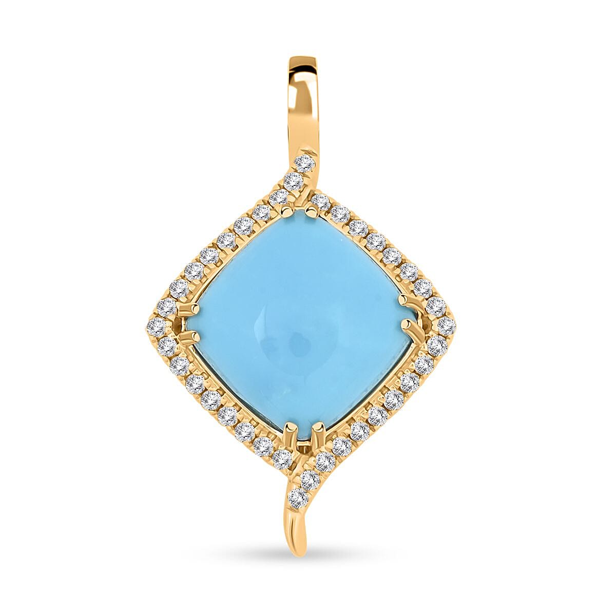 Certified & Appraised Luxoro AAA Sleeping Beauty Turquoise and I2 Diamond 5.00 ctw Pendant without Chain in 10K Yellow Gold