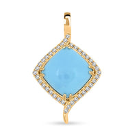 Certified & Appraised Luxoro AAA Sleeping Beauty Turquoise and I2 Diamond 5.00 ctw Pendant without Chain in 10K Yellow Gold
