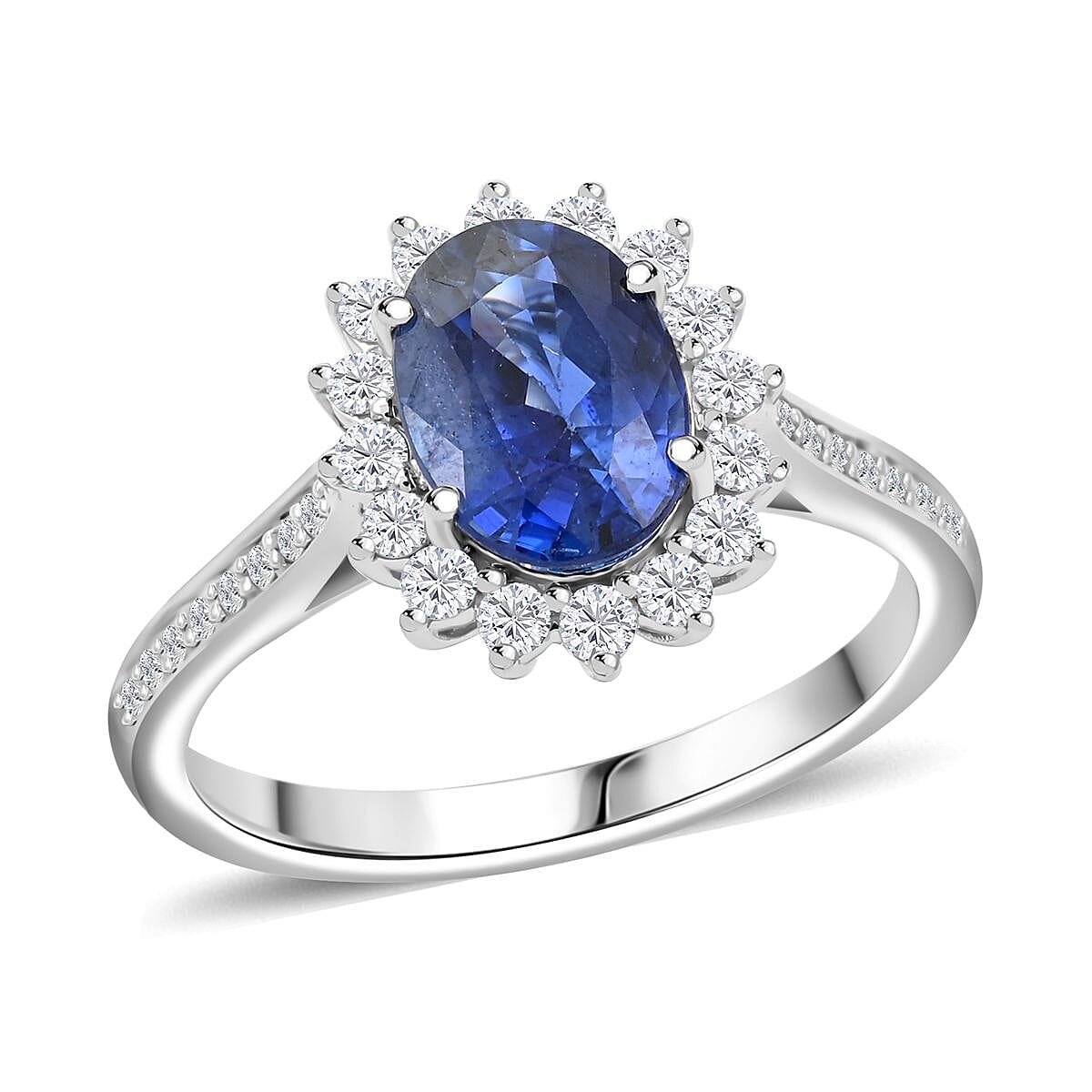 By Tony Diniz Certified & Appraised Rhapsody 950 Platinum AAAA Ceylon Blue Sapphire and E-F VS Diamond Ring 5.95 Grams 2.60 ctw