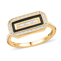 Clarte Black Tie Collection Moissanite and Black Enameled Ring in Vermeil Yellow Gold Over Sterling Silver (Size 10.0) 0.35 ctw - Sticky add to cart bar