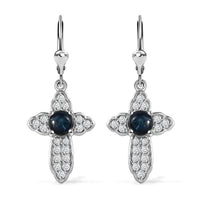 D'Joy Blue Star Sapphire (DF) and White Zircon Cross Earrings in Platinum Over Sterling Silver 4.00 ctw