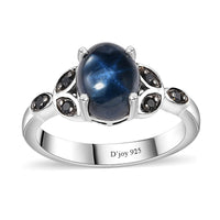 Blue Star Sapphire (DF), Blue Sapphire Ring in Platinum Over Sterling Silver (Size 10.0) 3.35 ctw