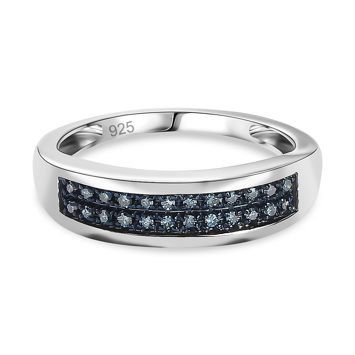 Diamond Twin Row Ring in Platinum Over Sterling Silver