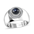 Blue Star Sapphire (DF), Moissanite Men's Ring in Platinum Over Sterling Silver (Size 10.0) 3.40 ctw - Sticky add to cart bar