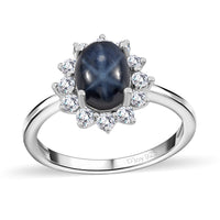 Premium Blue Star Sapphire (DF), Moissanite Ring in Platinum Over Sterling Silver (Size 10.0) 2.60 ctw