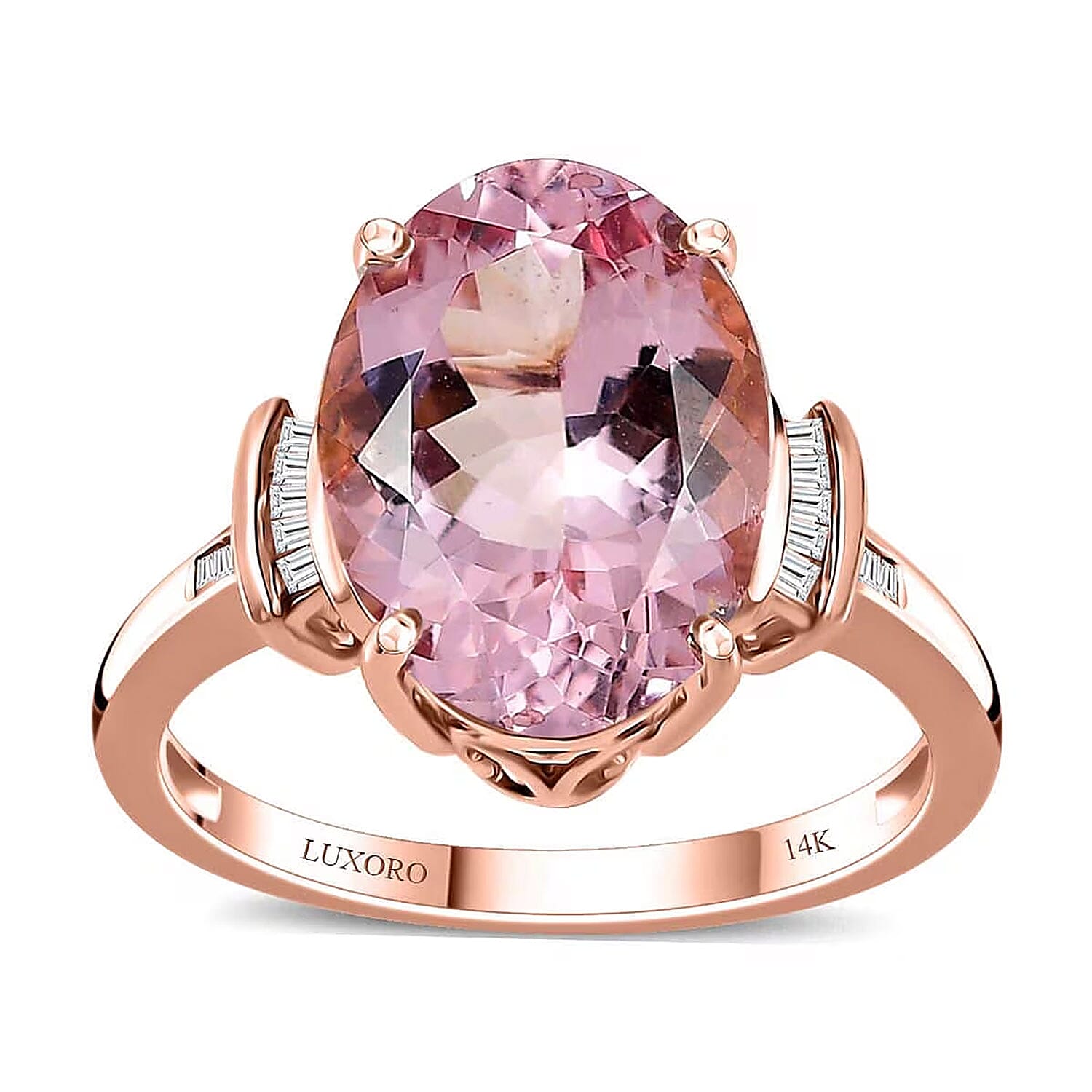 Epic Deal Luxoro 14K Rose Gold AAA Pink Morganite, Diamond (G-H, I2) Ring (Size 7.0) 5.10 ctw