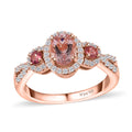 Premium Pink Morganite, Multi Gemstone Halo Ring in Vermeil RG Over Sterling Silver (Size 10.0) 1.30 ctw - Sticky add to cart bar