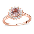 Premium Pink Morganite and Moissanite Sun Burst Ring in Vermeil Rose Gold Over Sterling Silver 1.10 ctw (Del. in 8-10 Days) - Sticky add to cart bar