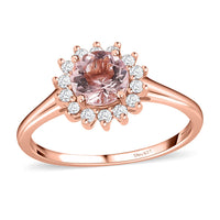 Premium Pink Morganite and Moissanite Sun Burst Ring in Vermeil Rose Gold Over Sterling Silver 1.10 ctw (Del. in 8-10 Days)