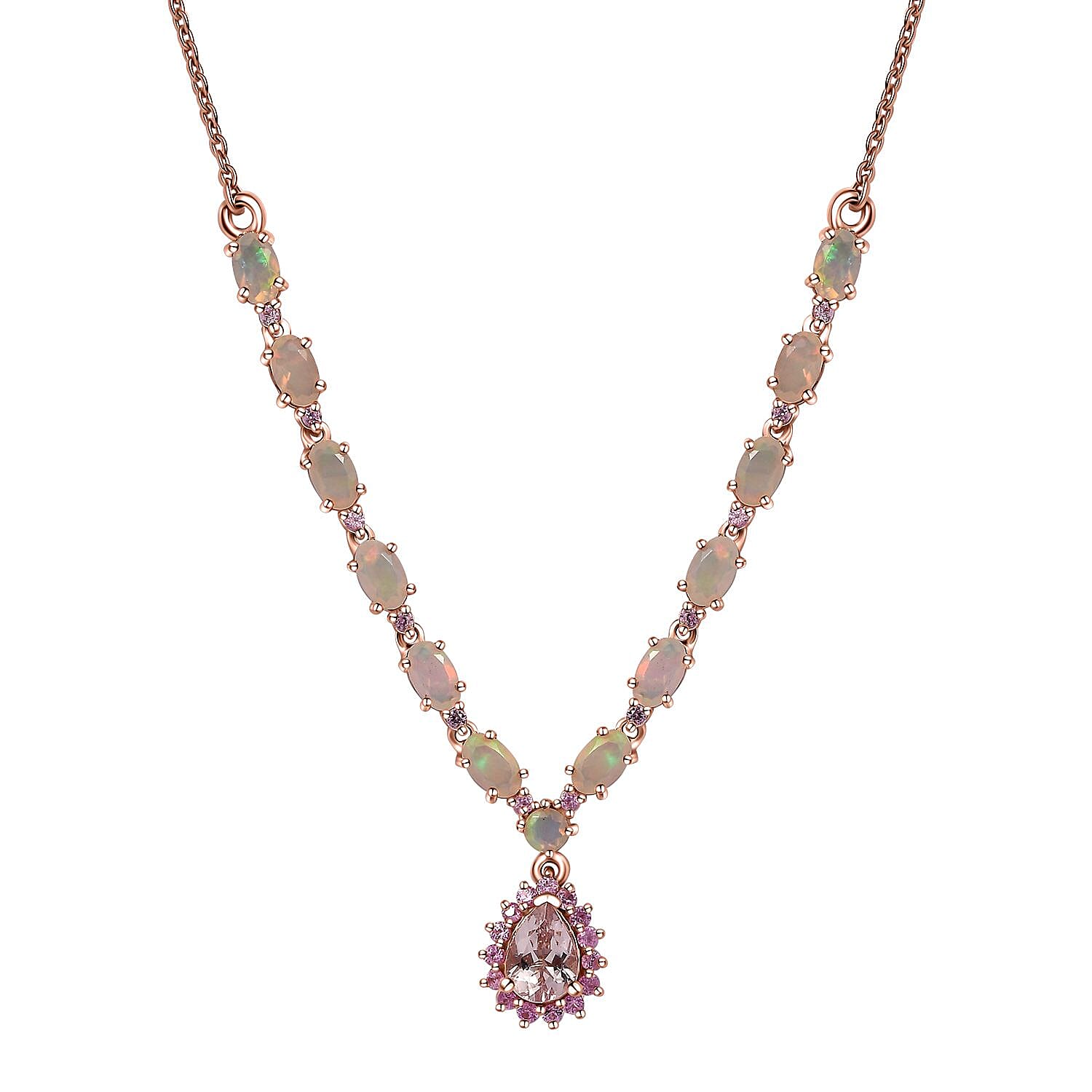D'Joy Premium Pink Morganite and Multi Gemstone Drop Necklace 18-20 Inches in Vermeil Rose Gold Over Sterling Silver 3.00 ctw