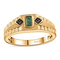 AAA Kagem Zambian Emerald and Natural Champagne Diamond Men's Ring in Vermeil Yellow Gold Over Sterling Silver (Size 10.0) 0.30 ctw (Del. in 8-10 Days)