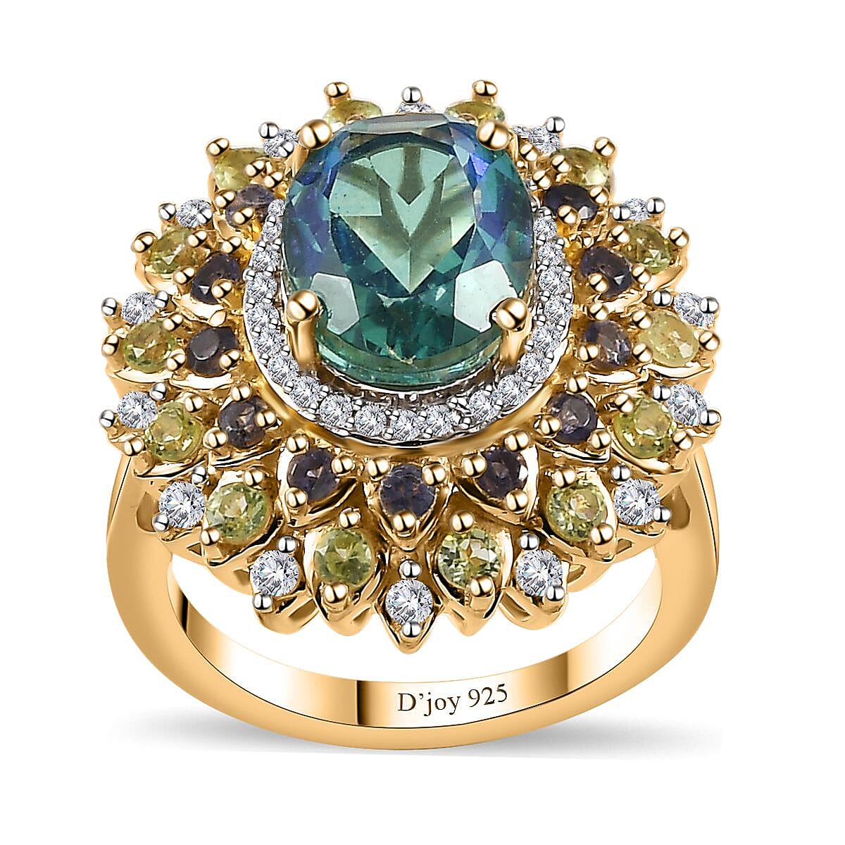 Premium Peacock Quartz, Multi Gemstone Ring in Vermeil YG Over Sterling Silver (Size 10.0) 4.15 ctw