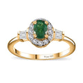 AAA Kagem Zambian Emerald and White Zircon Halo Ring in Vermeil Yellow Gold Over Sterling Silver (Size 10.0) 1.00 ctw - Sticky add to cart bar