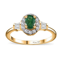 AAA Kagem Zambian Emerald and White Zircon Halo Ring in Vermeil Yellow Gold Over Sterling Silver (Size 10.0) 1.00 ctw
